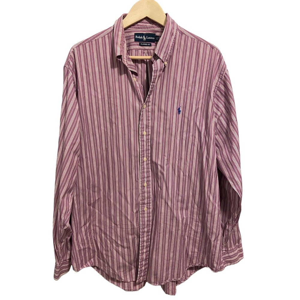Ralph Lauren LS purple striped button down size 17 EUC